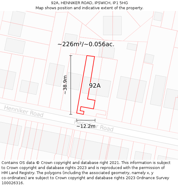 92A, HENNIKER ROAD, IPSWICH, IP1 5HG: Plot and title map