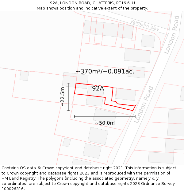 92A, LONDON ROAD, CHATTERIS, PE16 6LU: Plot and title map
