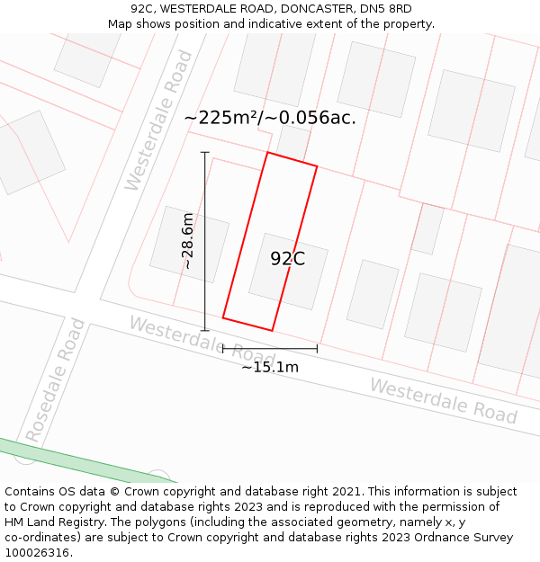 92C, WESTERDALE ROAD, DONCASTER, DN5 8RD: Plot and title map