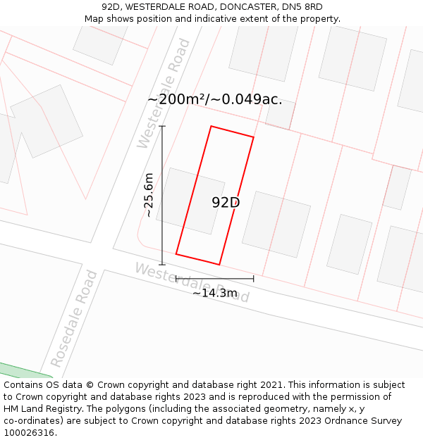 92D, WESTERDALE ROAD, DONCASTER, DN5 8RD: Plot and title map