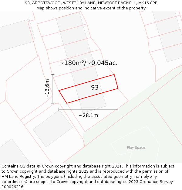 93, ABBOTSWOOD, WESTBURY LANE, NEWPORT PAGNELL, MK16 8PR: Plot and title map