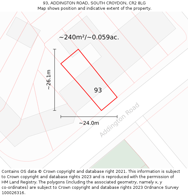 93, ADDINGTON ROAD, SOUTH CROYDON, CR2 8LG: Plot and title map