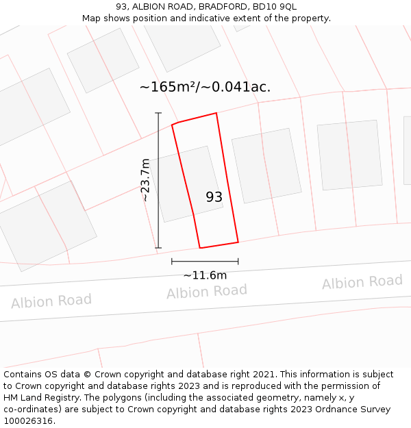 93, ALBION ROAD, BRADFORD, BD10 9QL: Plot and title map