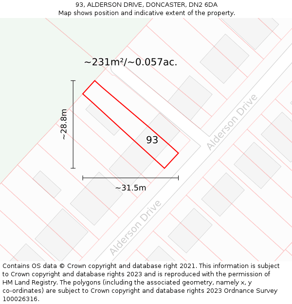 93, ALDERSON DRIVE, DONCASTER, DN2 6DA: Plot and title map
