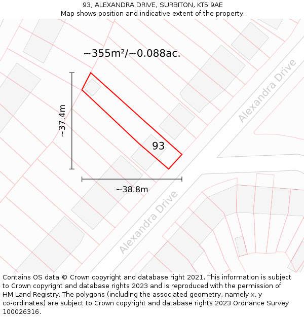 93, ALEXANDRA DRIVE, SURBITON, KT5 9AE: Plot and title map
