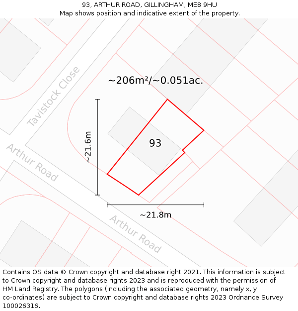 93, ARTHUR ROAD, GILLINGHAM, ME8 9HU: Plot and title map