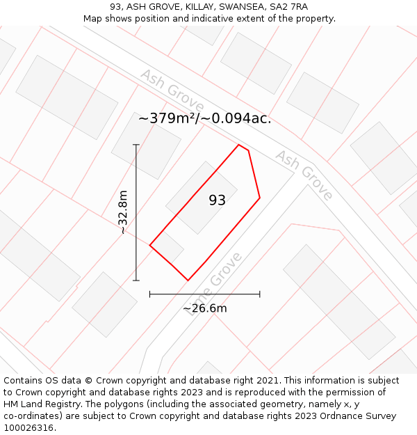 93, ASH GROVE, KILLAY, SWANSEA, SA2 7RA: Plot and title map