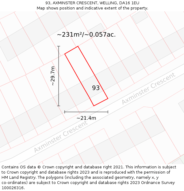 93, AXMINSTER CRESCENT, WELLING, DA16 1EU: Plot and title map
