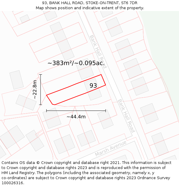 93, BANK HALL ROAD, STOKE-ON-TRENT, ST6 7DR: Plot and title map