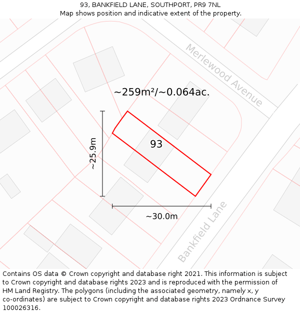 93, BANKFIELD LANE, SOUTHPORT, PR9 7NL: Plot and title map