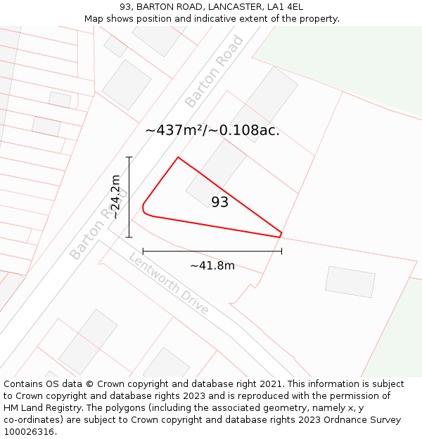 93, BARTON ROAD, LANCASTER, LA1 4EL: Plot and title map