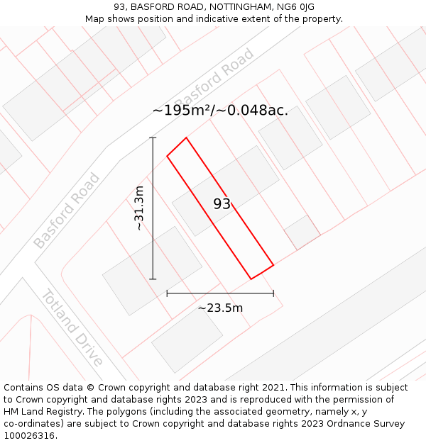 93, BASFORD ROAD, NOTTINGHAM, NG6 0JG: Plot and title map