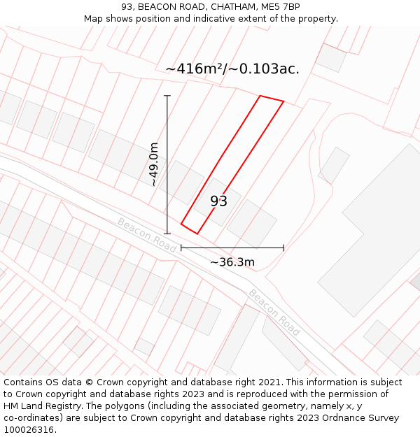 93, BEACON ROAD, CHATHAM, ME5 7BP: Plot and title map