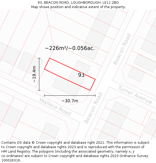 93, BEACON ROAD, LOUGHBOROUGH, LE11 2BG: Plot and title map
