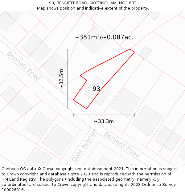 93, BENNETT ROAD, NOTTINGHAM, NG3 6BT: Plot and title map