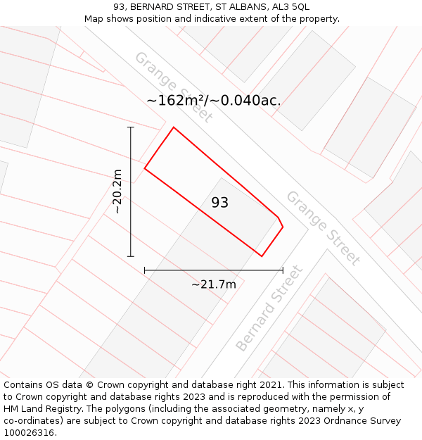 93, BERNARD STREET, ST ALBANS, AL3 5QL: Plot and title map