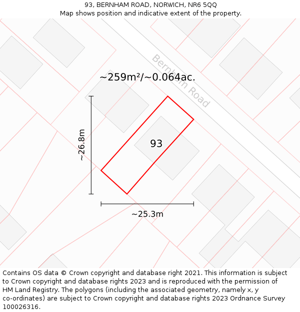 93, BERNHAM ROAD, NORWICH, NR6 5QQ: Plot and title map