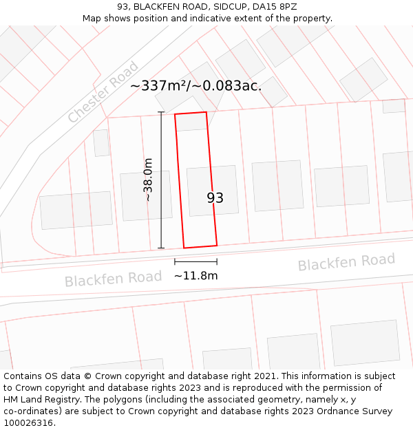 93, BLACKFEN ROAD, SIDCUP, DA15 8PZ: Plot and title map