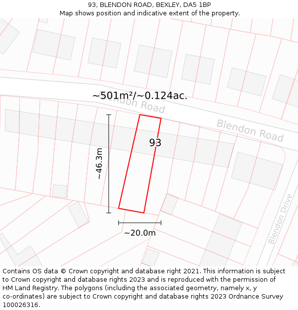 93, BLENDON ROAD, BEXLEY, DA5 1BP: Plot and title map