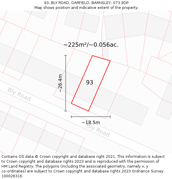 93, BLY ROAD, DARFIELD, BARNSLEY, S73 9DP: Plot and title map