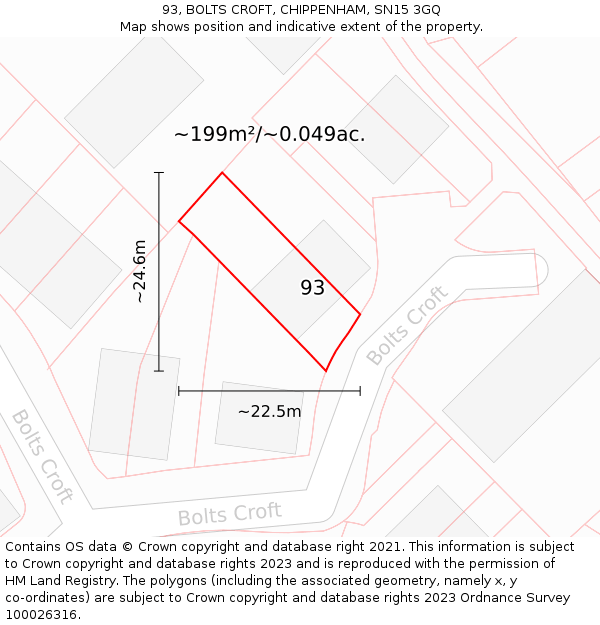 93, BOLTS CROFT, CHIPPENHAM, SN15 3GQ: Plot and title map