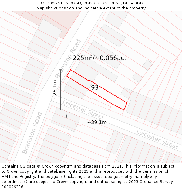 93, BRANSTON ROAD, BURTON-ON-TRENT, DE14 3DD: Plot and title map