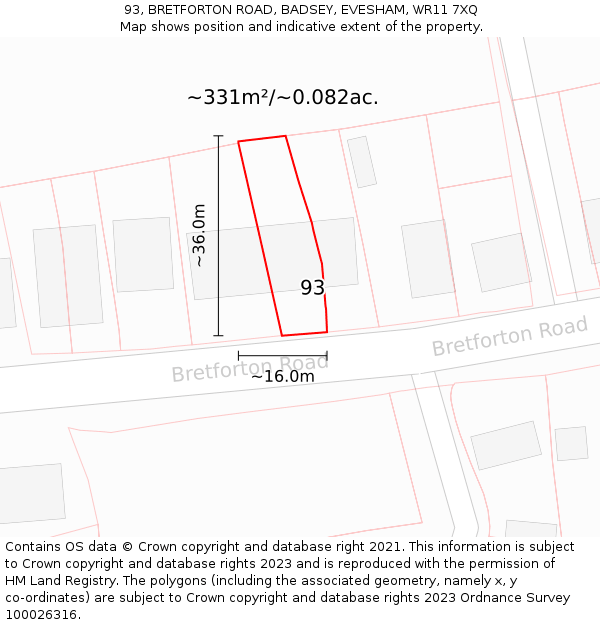 93, BRETFORTON ROAD, BADSEY, EVESHAM, WR11 7XQ: Plot and title map