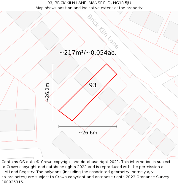 93, BRICK KILN LANE, MANSFIELD, NG18 5JU: Plot and title map