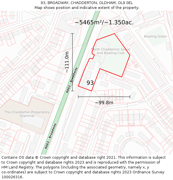 93, BROADWAY, CHADDERTON, OLDHAM, OL9 0EL: Plot and title map