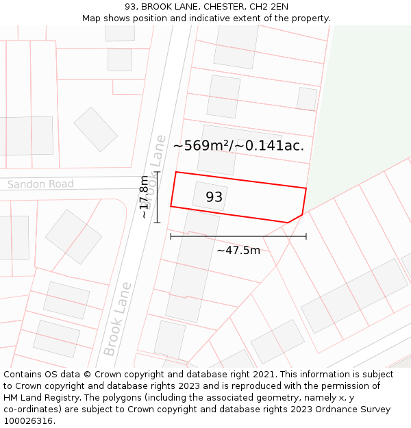 93, BROOK LANE, CHESTER, CH2 2EN: Plot and title map