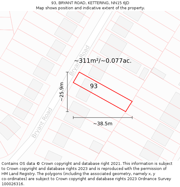 93, BRYANT ROAD, KETTERING, NN15 6JD: Plot and title map