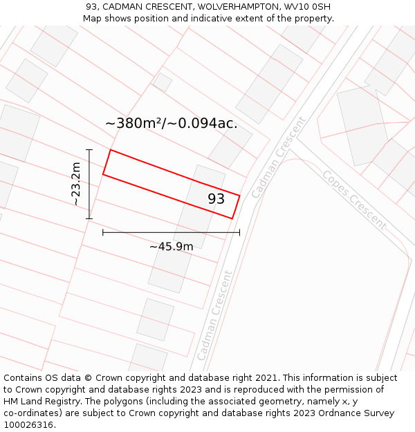 93, CADMAN CRESCENT, WOLVERHAMPTON, WV10 0SH: Plot and title map