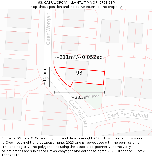 93, CAER WORGAN, LLANTWIT MAJOR, CF61 2SP: Plot and title map