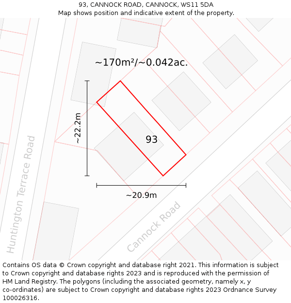 93, CANNOCK ROAD, CANNOCK, WS11 5DA: Plot and title map