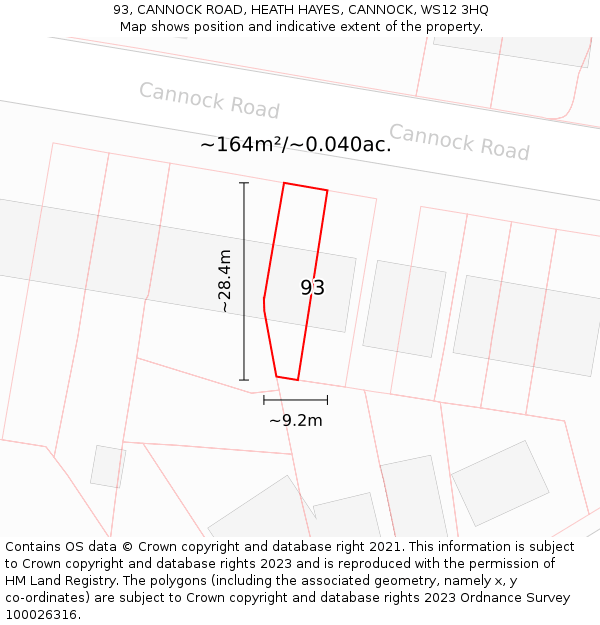 93, CANNOCK ROAD, HEATH HAYES, CANNOCK, WS12 3HQ: Plot and title map