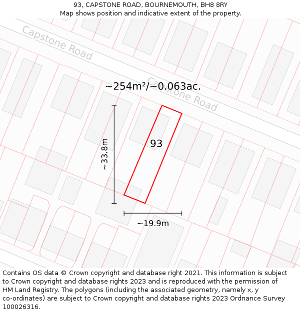 93, CAPSTONE ROAD, BOURNEMOUTH, BH8 8RY: Plot and title map