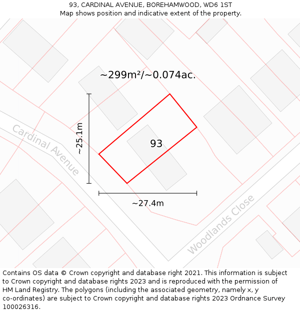 93, CARDINAL AVENUE, BOREHAMWOOD, WD6 1ST: Plot and title map
