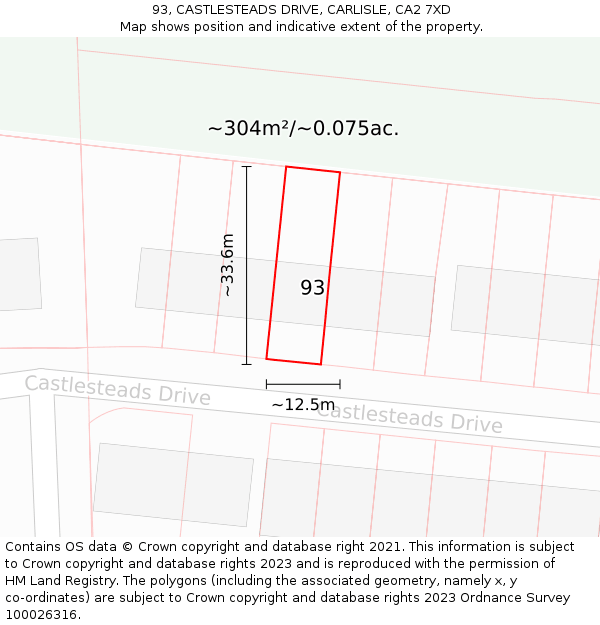 93, CASTLESTEADS DRIVE, CARLISLE, CA2 7XD: Plot and title map