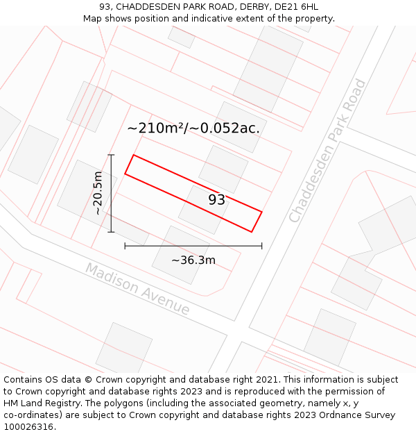 93, CHADDESDEN PARK ROAD, DERBY, DE21 6HL: Plot and title map
