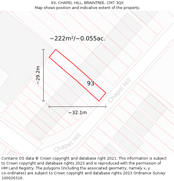 93, CHAPEL HILL, BRAINTREE, CM7 3QX: Plot and title map