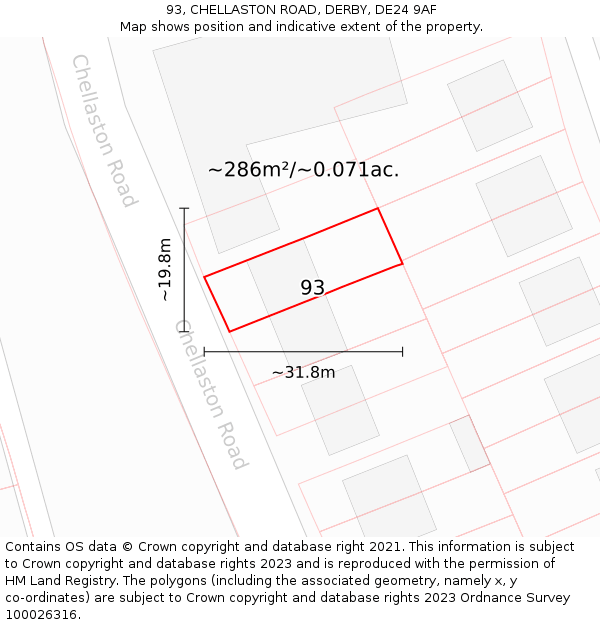 93, CHELLASTON ROAD, DERBY, DE24 9AF: Plot and title map