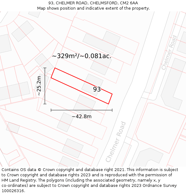 93, CHELMER ROAD, CHELMSFORD, CM2 6AA: Plot and title map