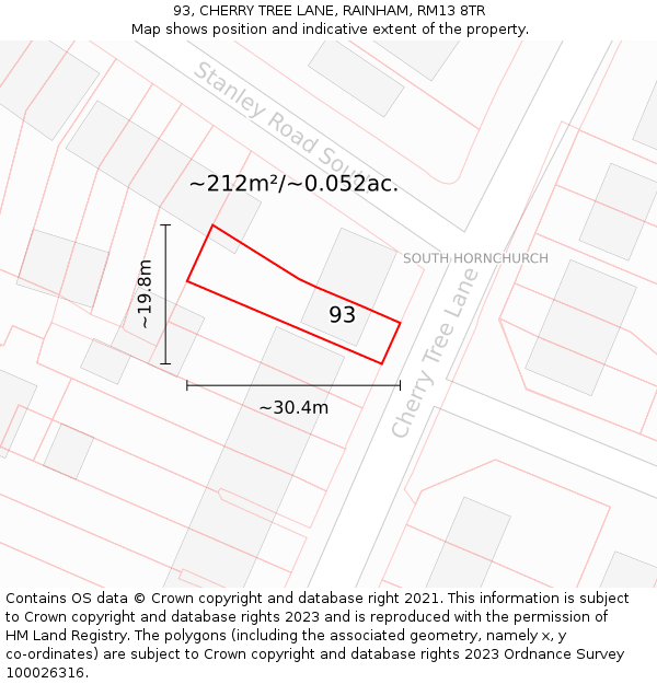 93, CHERRY TREE LANE, RAINHAM, RM13 8TR: Plot and title map