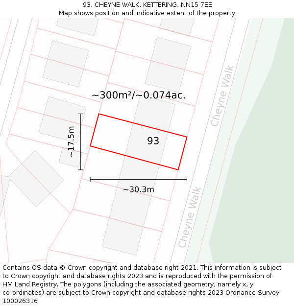 93, CHEYNE WALK, KETTERING, NN15 7EE: Plot and title map