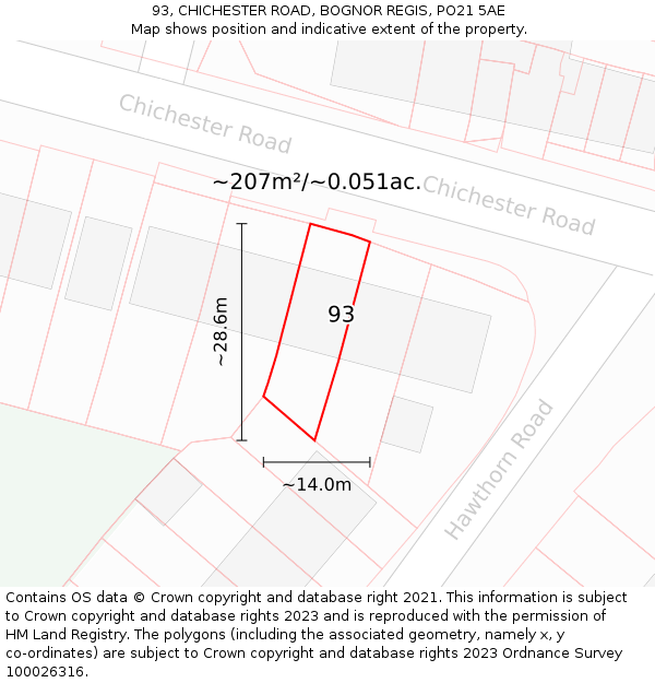 93, CHICHESTER ROAD, BOGNOR REGIS, PO21 5AE: Plot and title map
