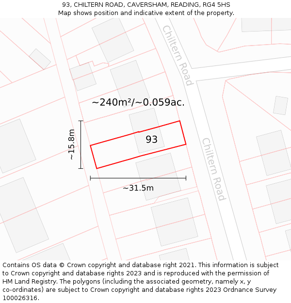 93, CHILTERN ROAD, CAVERSHAM, READING, RG4 5HS: Plot and title map
