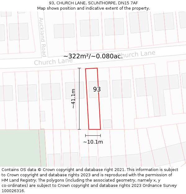 93, CHURCH LANE, SCUNTHORPE, DN15 7AF: Plot and title map