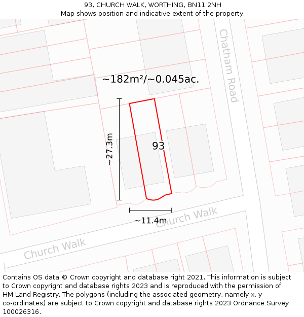 93, CHURCH WALK, WORTHING, BN11 2NH: Plot and title map