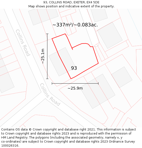 93, COLLINS ROAD, EXETER, EX4 5DE: Plot and title map