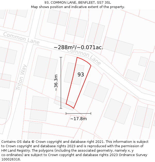 93, COMMON LANE, BENFLEET, SS7 3SL: Plot and title map